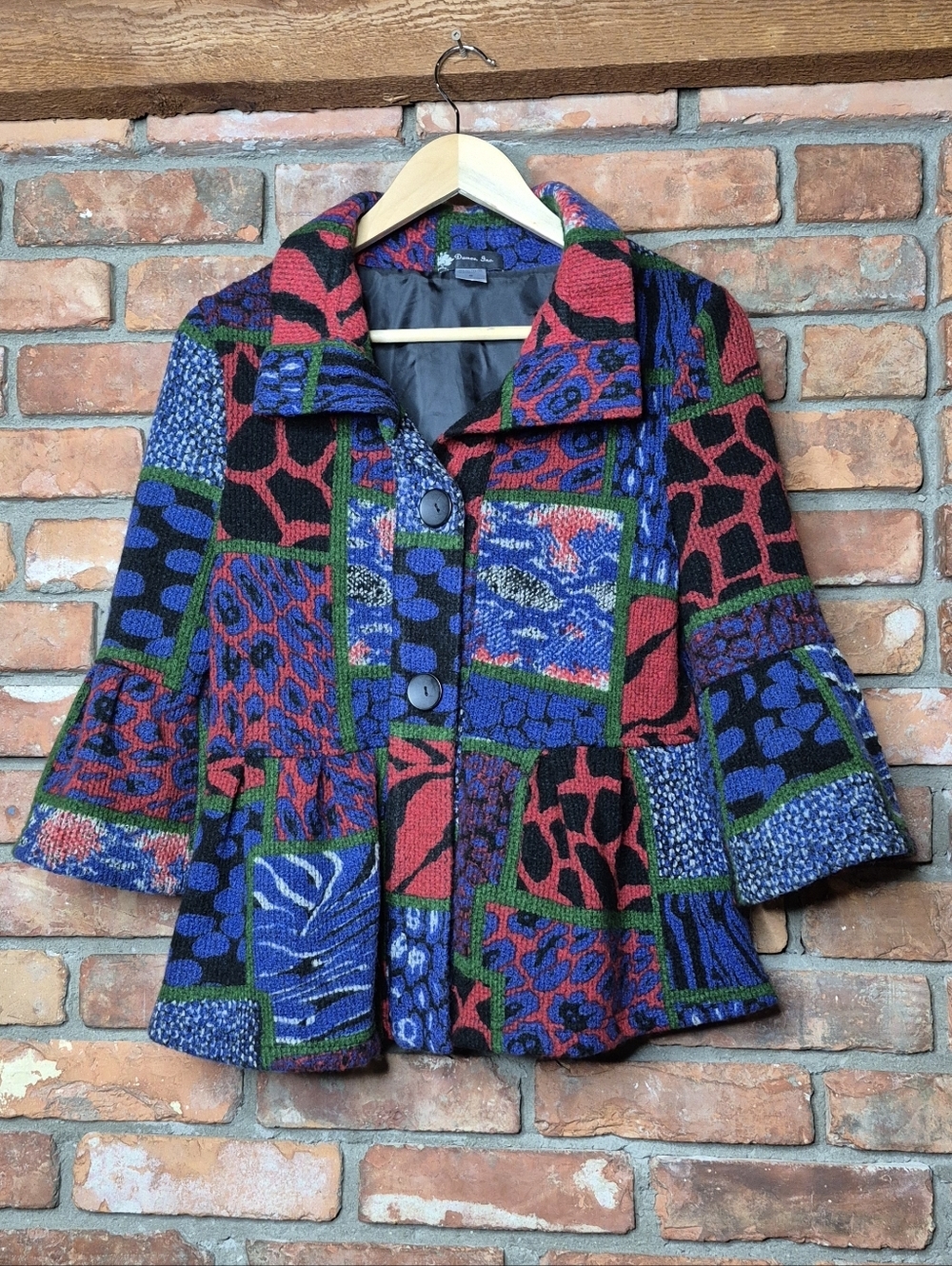 Damee Inc Patchwork Jacket Size Small Bell Sleeve Cropped Flare Anthro-Style